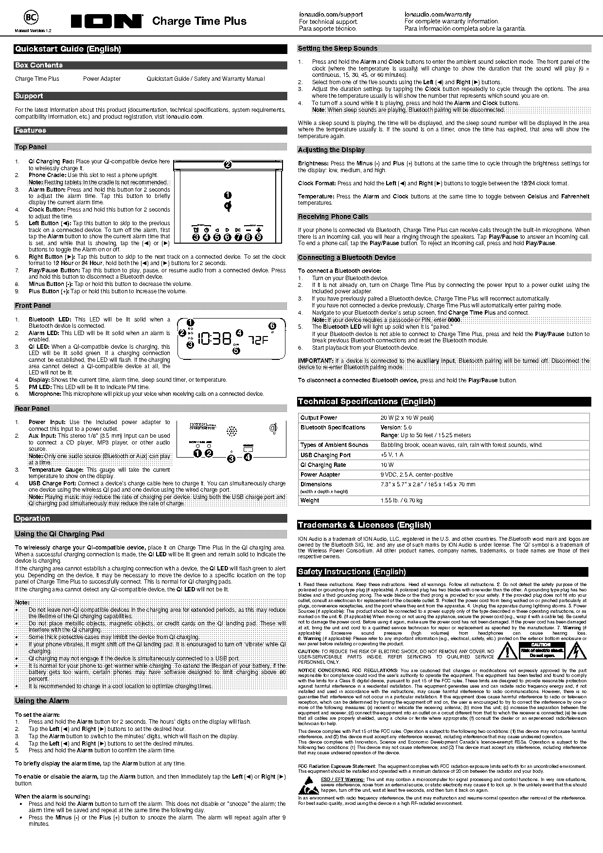 ion charge time alarm clock instructions