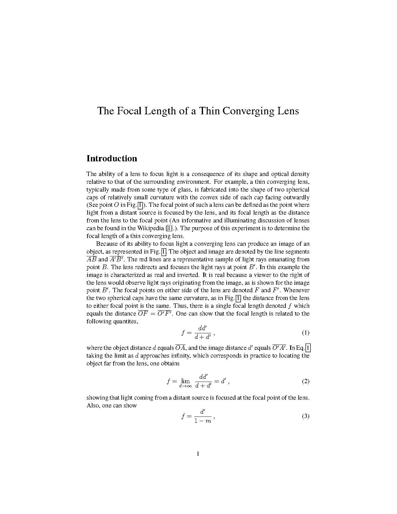 focal length converging lens lab report