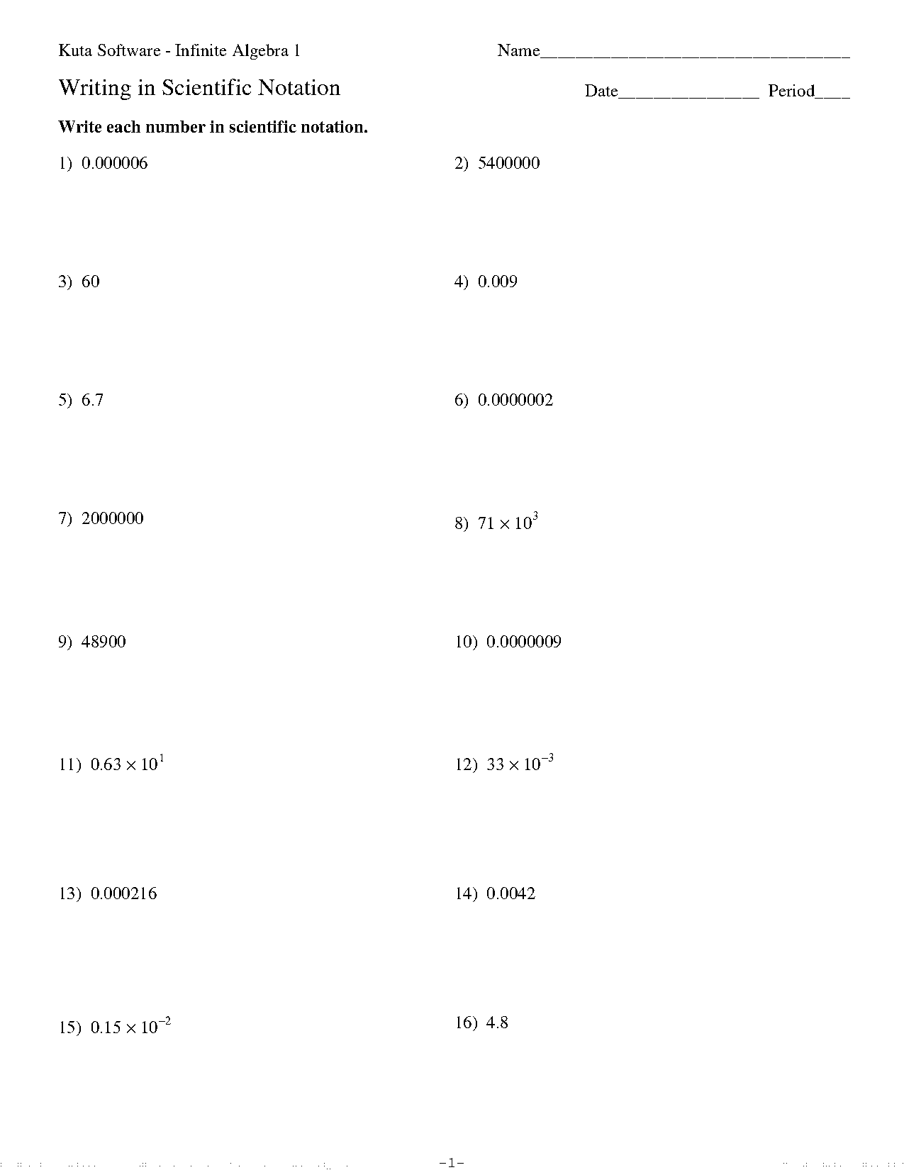 write in standard form exponents