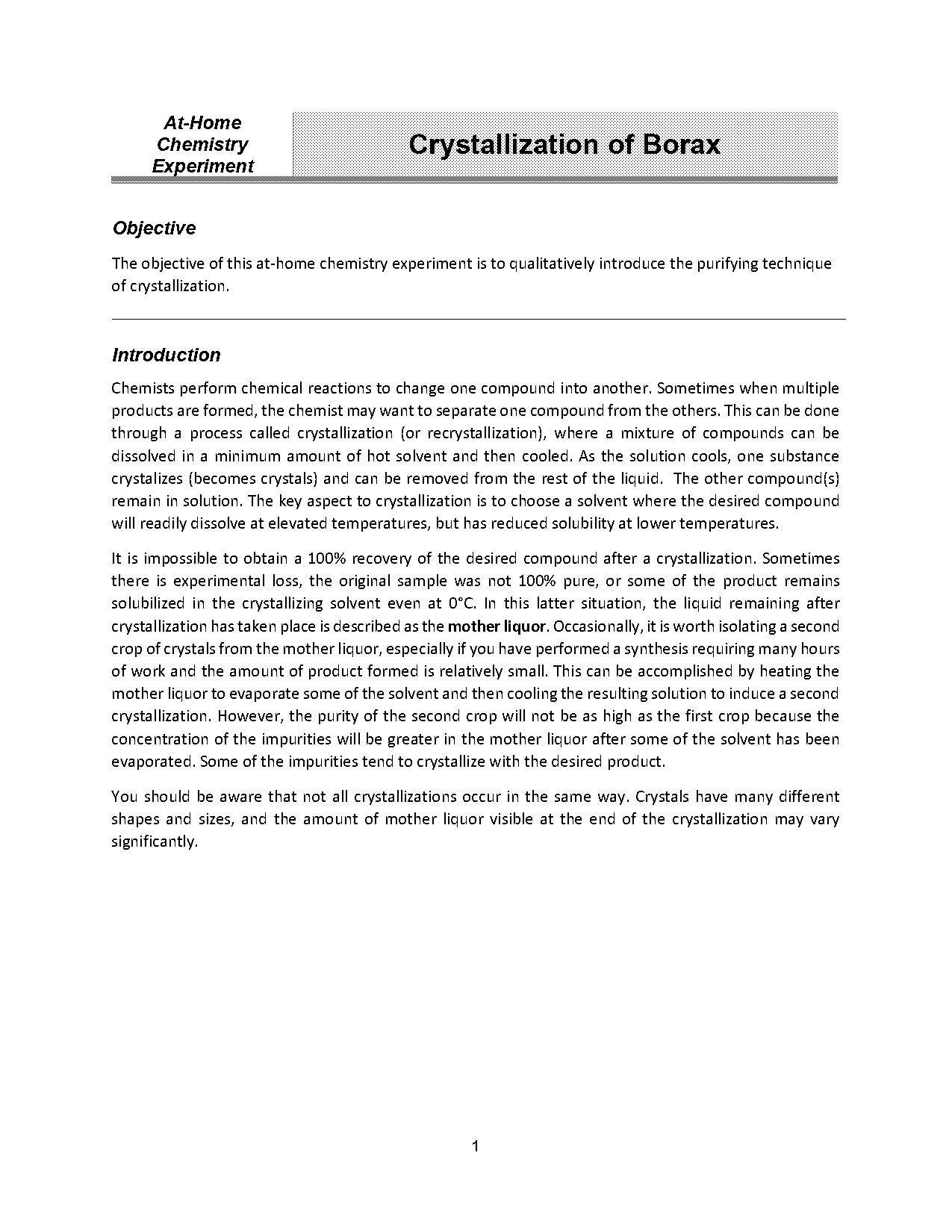 crystallization lab report chemistry