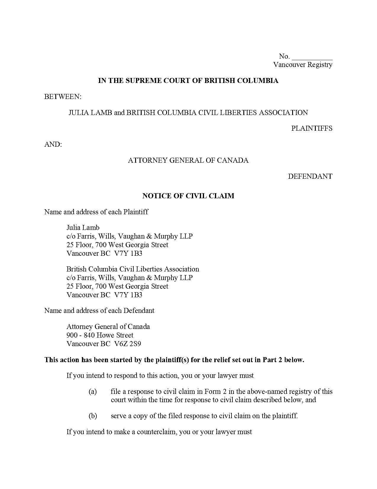 notice of civil claim bc supreme court